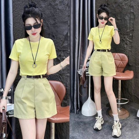 SKY8388 Set áo thun Vàng, quần short + đai