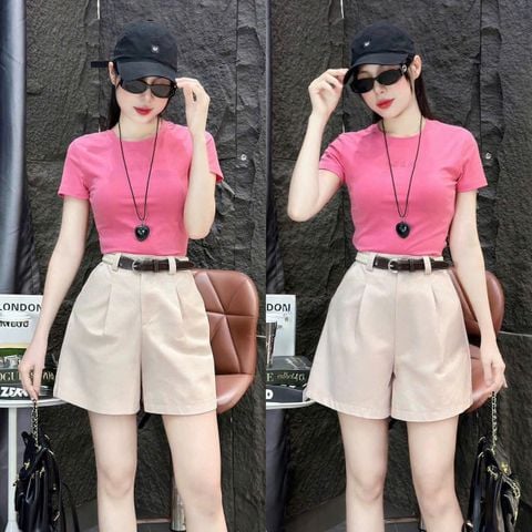 SKY8389 Set áo thun Hồng, quần short + đai