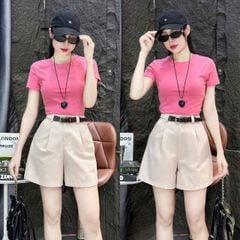 SKY8389 Set áo thun Hồng, quần short + đai