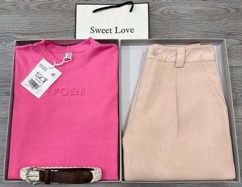 SKY8389 Set áo thun Hồng, quần short + đai