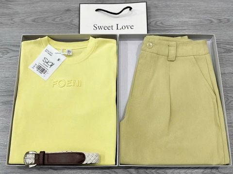 SKY8388 Set áo thun Vàng, quần short + đai