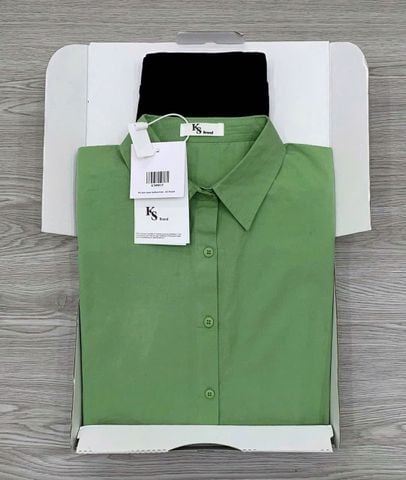 KS0802 - SET ÁO SƠ MI XANH TAY DÀI - QUẦN THUN
