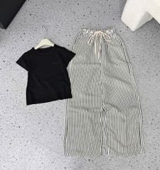 TB8420 - SET ÁO THUN ĐEN THÊU - QUẦN DÀI SỌC