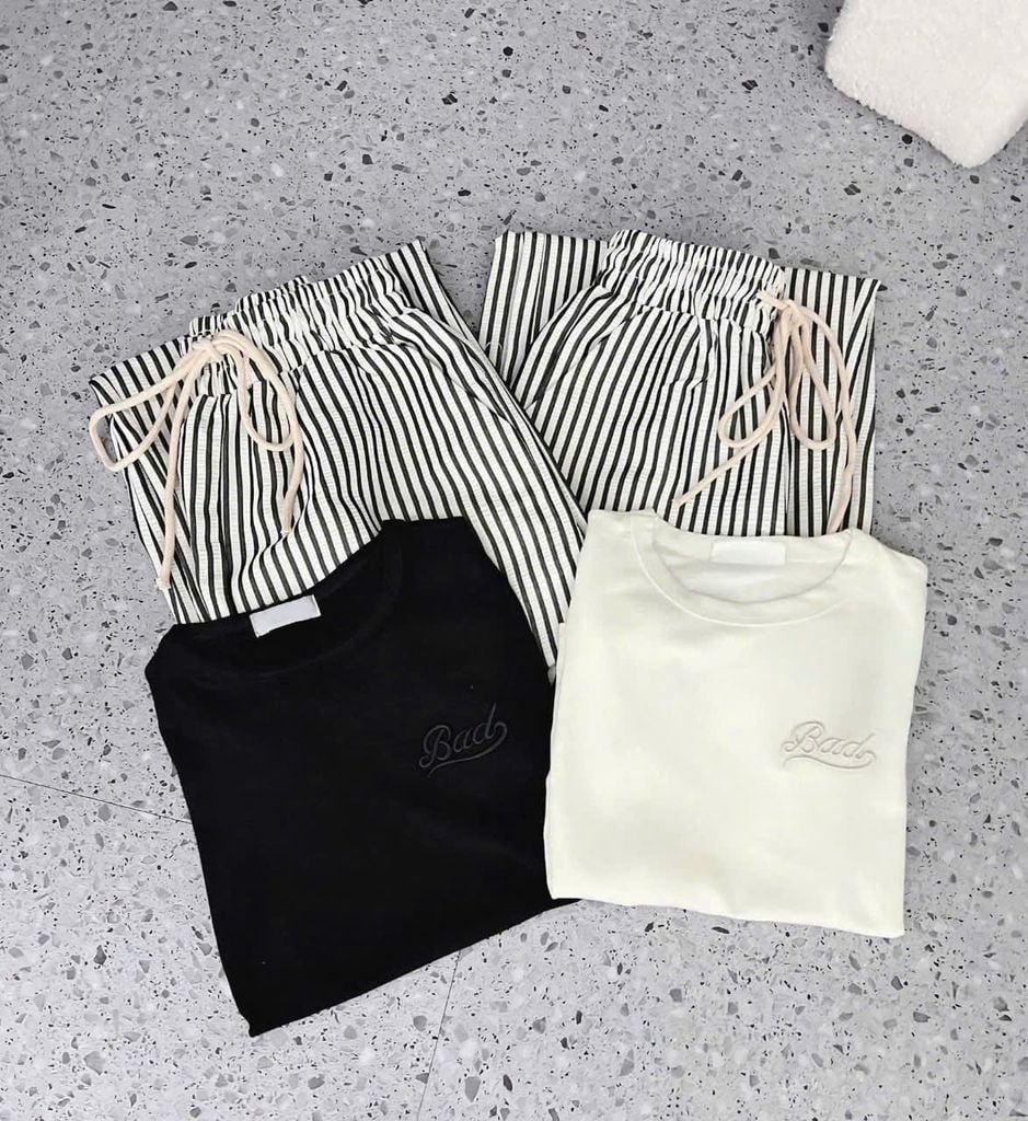 TB8421 - SET ÁO THUN KEM THÊU - QUẦN DÀI SỌC
