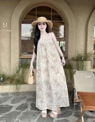 KS8422- ĐẦM HOA PHỐI TÚI XANH LÁ