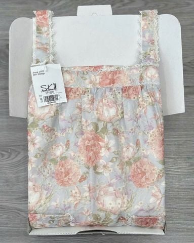 KS8423- ĐẦM HOA PHỐI TÚI XANH DƯƠNG