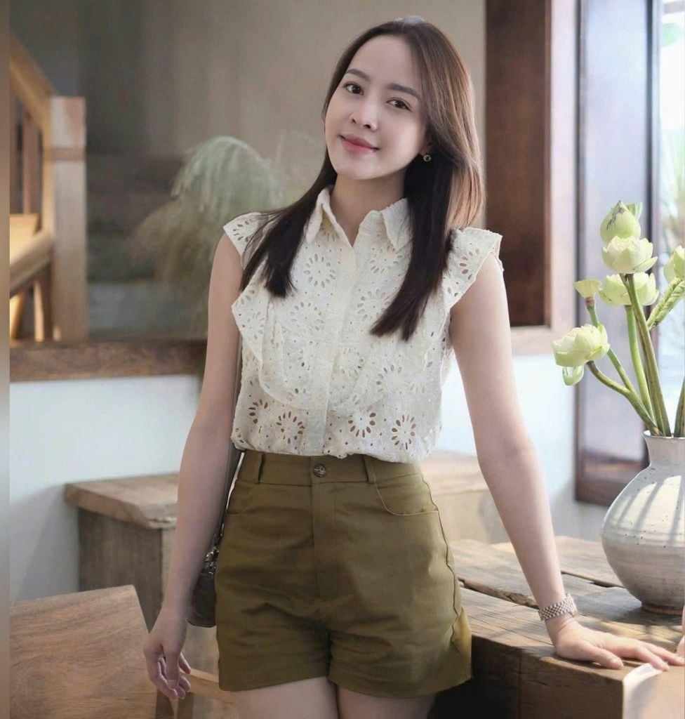 VGU0391 - SET ÁO REN KIỂU KEM - QUẦN SHORT