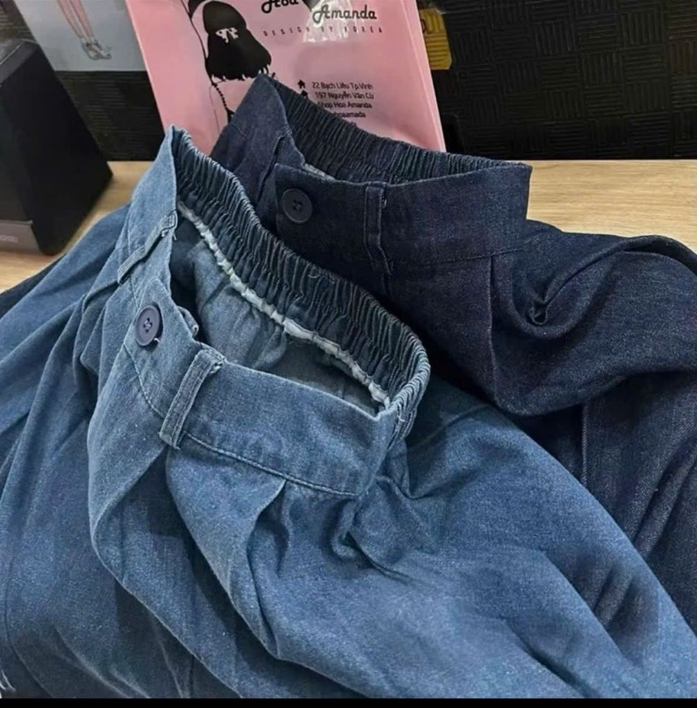 VGU0384 - SET ÁO SƠ MI TRẮNG RÚT DÂY EO - CV JEAN XANH ĐẬM