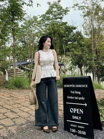 VGU0386 - SET ÁO KIỂU PHỐI VIỀN REN + QUẦN JEAN DÀI
