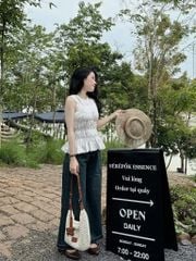 VGU0386 - SET ÁO KIỂU PHỐI VIỀN REN + QUẦN JEAN DÀI