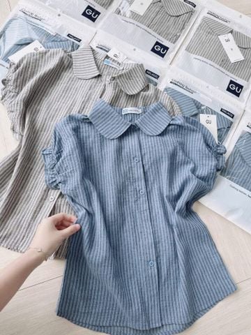 VGU0383- ÁO SƠ MI SỌC XANH TAY BO CHUN ( ÁO LẺ)