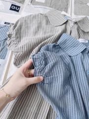 VGU0382- ÁO SƠ MI SỌC XÁM ĐEN TAY BO CHUN ( ÁO LẺ)