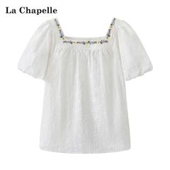 LEN3589 Áo thêu nổi cổ vuông hoa Trắng 25268