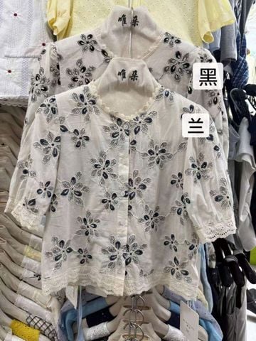 LEN3623 Áo thêu hoa ĐEN viền ren 7886