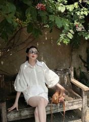 KS0859 Set sơmi tay phồng kết hoa, Quần short