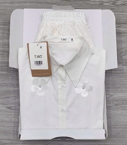 KS0859 Set sơmi tay phồng kết hoa, Quần short