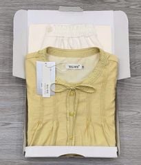 KS0843 Set áo xếp li nơ ngực, Quần dài (áo Vàng - quần Kem)