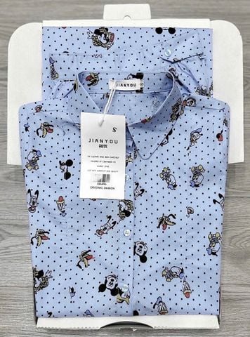 TB8490 SET SƠMI MICKEY CHẤM BI, CV DÀI (XANH)