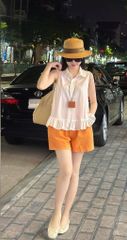 VGU0527 Set sơmi sát nách chân bèo, Quần short Cam