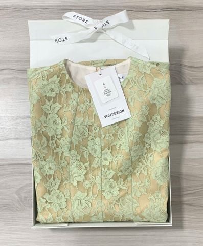 VGU0500 Đầm ren hoa sát nách (Xanh)
