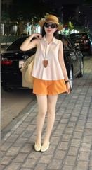 VGU0527 Set sơmi sát nách chân bèo, Quần short Cam