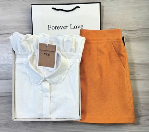 VGU0527 Set sơmi sát nách chân bèo, Quần short Cam
