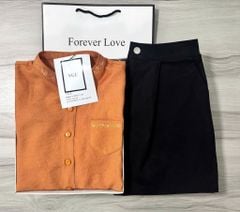 VGU0535 Set sơmi Cam tay lửng, Quần short Đen
