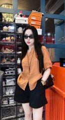 VGU0535 Set sơmi Cam tay lửng, Quần short Đen