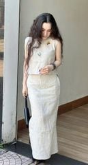 VGU0219 SET LINEN THÊU HỌA TIẾT, CV DÀI