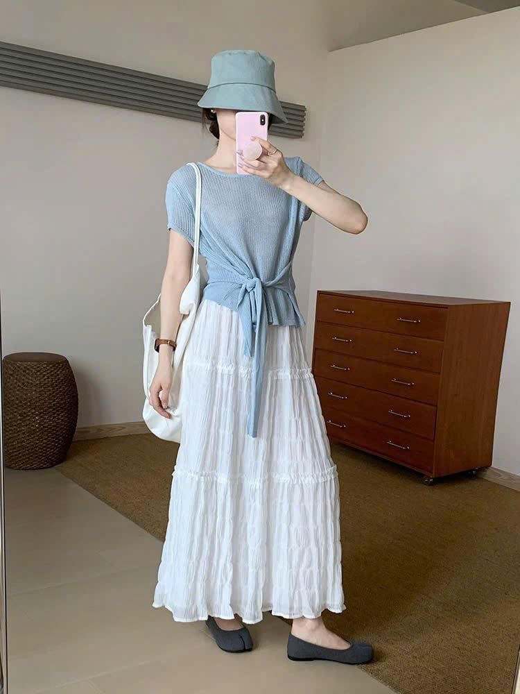 LEN3109 Chân váy tầng sóng dọc Vàng 88963