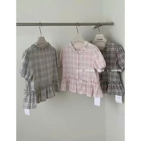 LEN3056 Babydoll caro Hồng viền bèo F314