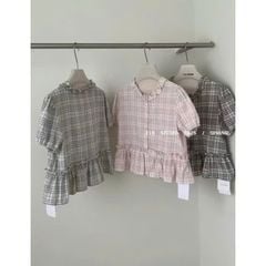 LEN3056 Babydoll caro Hồng viền bèo F314