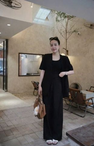 TB8200 - SET ÁO VEST TAY NGẮN + ÁO THUN + QUẦN DÀI FULL ĐEN ( SET 3 MÓN)