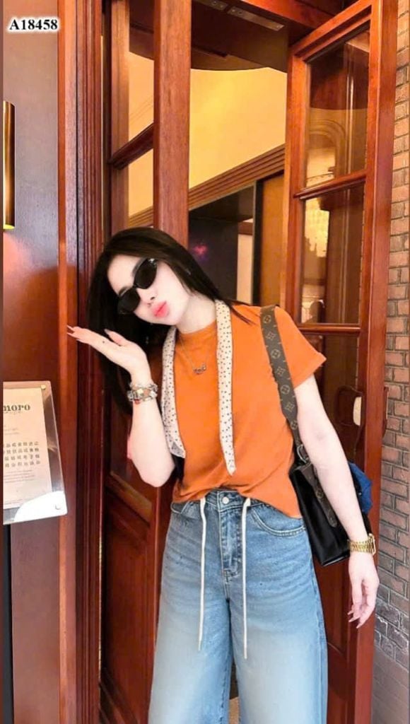 VRA0623 - SET ÁO THUN TRƠN + QUẦN JEAN LỬNG PHỐI DÂY