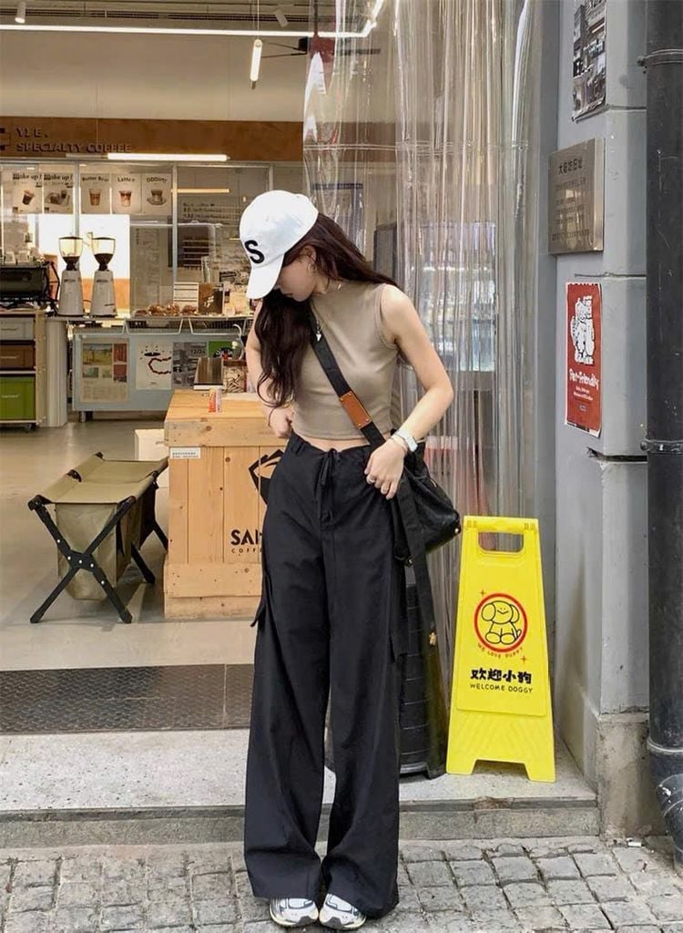 KS0819 - SET ÁO THUN 3 LỔ - QUẦN DÙ ĐEN