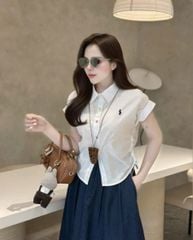 VGU0384 - SET ÁO SƠ MI TRẮNG RÚT DÂY EO - CV JEAN XANH ĐẬM