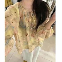 KS0845 Áo hoa ombre tay dài (Vàng)
