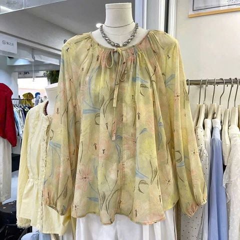 KS0845 Áo hoa ombre tay dài (Vàng)