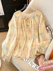KS0845 Áo hoa ombre tay dài (Vàng)