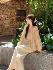 KS0845 Áo hoa ombre tay dài (Vàng)