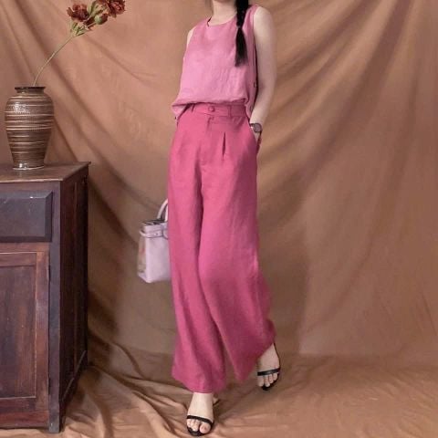 VGU0529 Set linen Hồng, Quần dài