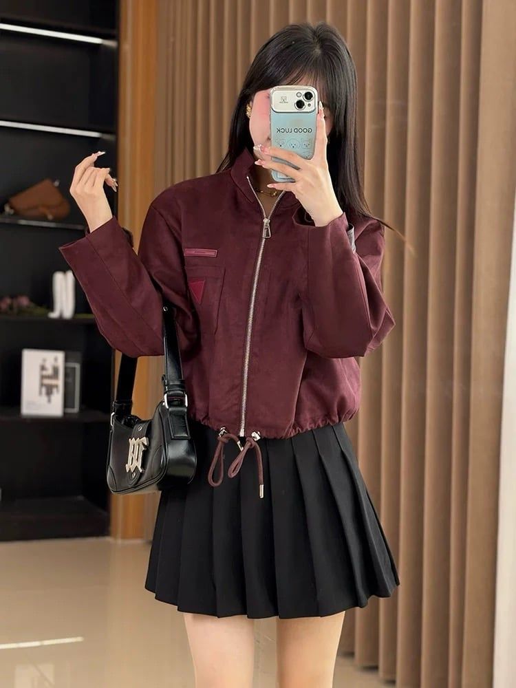 QCC1122 ÁO KHOÁC PHỐI TÚI DÂY RÚT ĐỎ