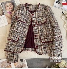 QCC0077 KHOÁC DẠ PHỐI TÚI VIỀN ĐỎ