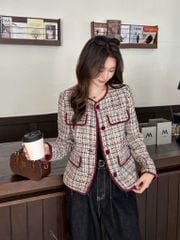 QCC0077 KHOÁC DẠ PHỐI TÚI VIỀN ĐỎ