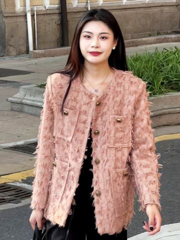 QCC0068- Áo cổ tròn phối túi Hồng