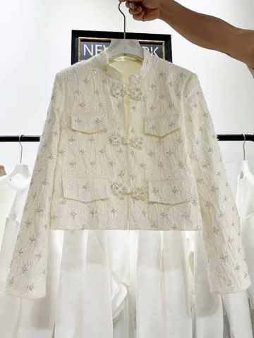 QCC0032 KHOÁC DẠ KIM SA NÚT NGỌC KEM