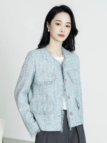 QCC0076 KHOÁC DẠ XANH PHỐI TUA RUA