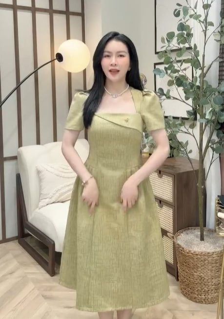 SKY7473- Đầm TB tay phồng Xanh