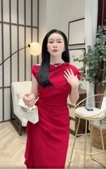 VGU9126 ĐẦM ĐỎ LỆCH VAI TK NHẤN EO