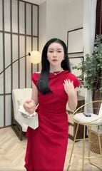 VGU9126 ĐẦM ĐỎ LỆCH VAI TK NHẤN EO